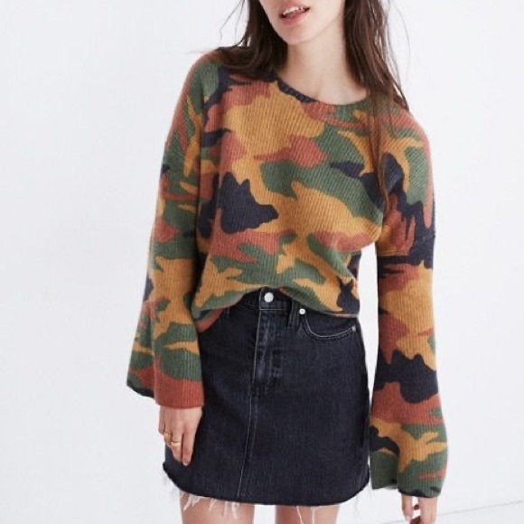 Madewell Orange Camo Wide Sleeve Wool Sweater - Picture 2 of 9